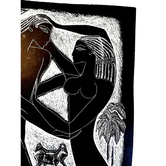 Greek Style Ink Drawing Art Photo Print Black White Man Woman Love Double Matted - Picture 5 of 7